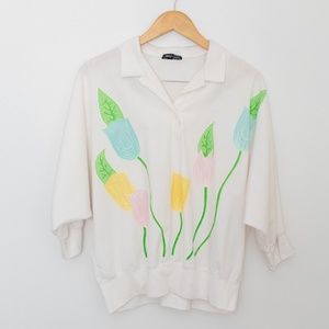 Vintage 90s Floral 3/4 Length Sleeve Top Size Large